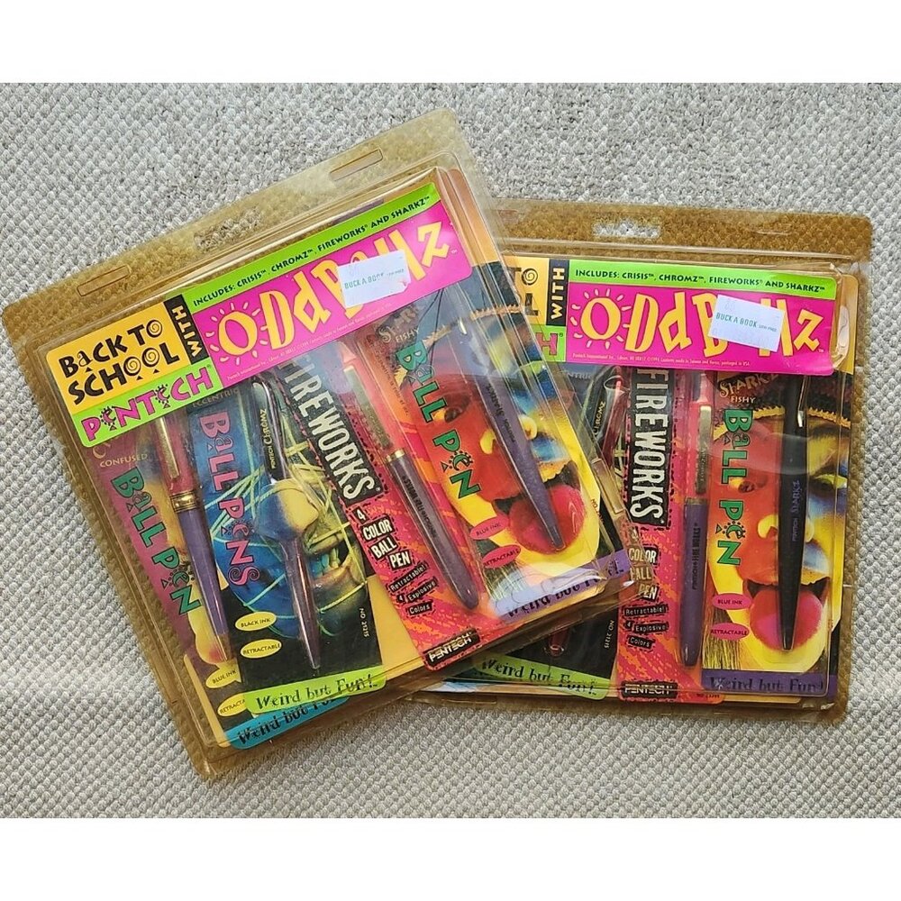 Pentech Oddballz Fireworks Crisis Chromz Sharkz Retractable Pens 90s School Kit